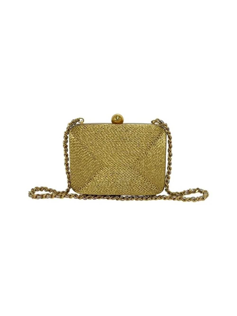 Chanel Vintage Coco Glitter Canvas Kiss Lock Chain Shoulder Bag